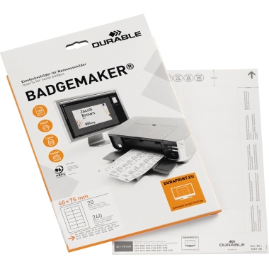 Einsteckschild DURABLE 1453 BADGEMAKER 40x75mm 240 Stück