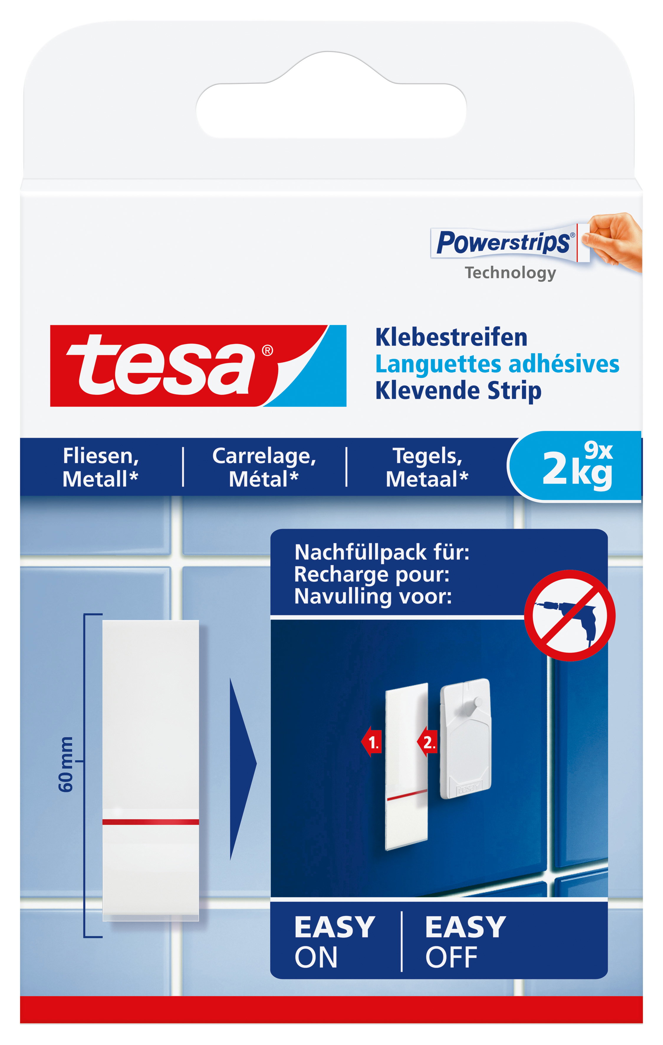 Klebestreifen Tesa 77760 weiß Inhalt: 9 Streifen x 2Kg