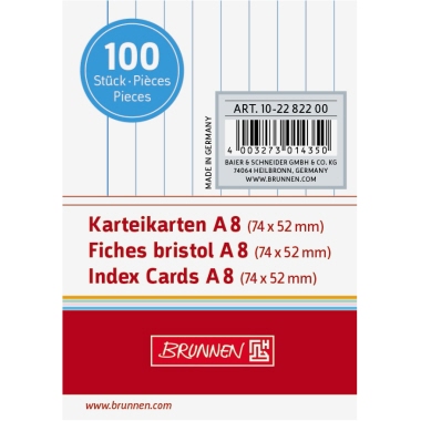 Karteikarten BRUNNEN 22822 A8 liniert weiß 100 Stück