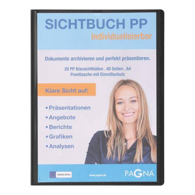 Sichtbuch Pagna 21011 A4 schwarz PP Office mit Fronttasche 