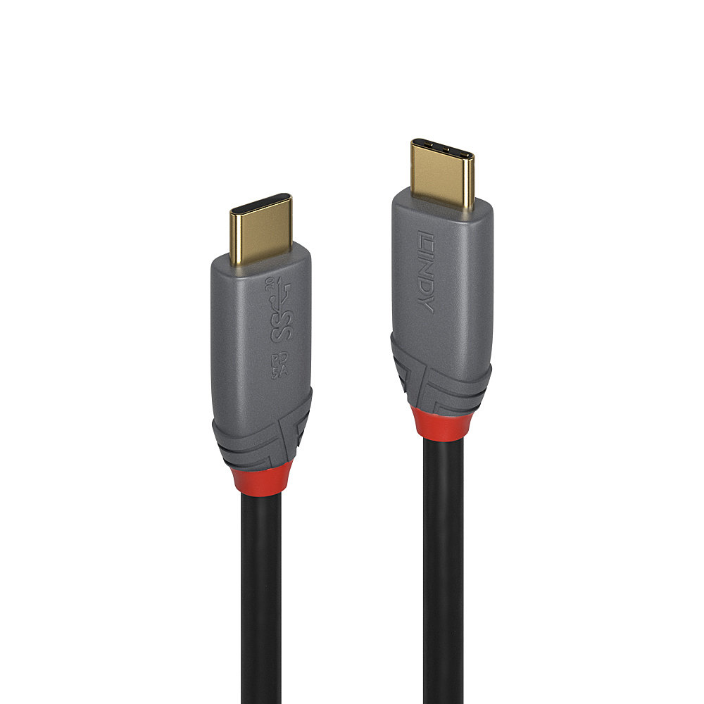 USB Kabel Lindy 36900 0.5m USB 3.2 Typ C Kabel 5A PD Anthra Line