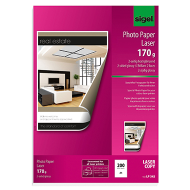 Fotolaserpapier Sigel LP342 170g A4 we 2seitig Glossy, 200 Blatt