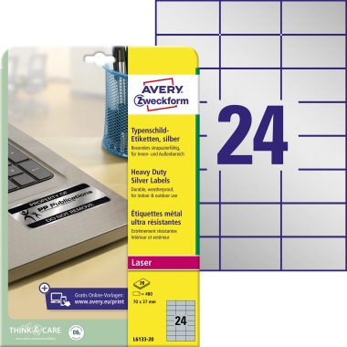 Etikett Avery Zweckform L6133-20 70x37mm silber 480 St.