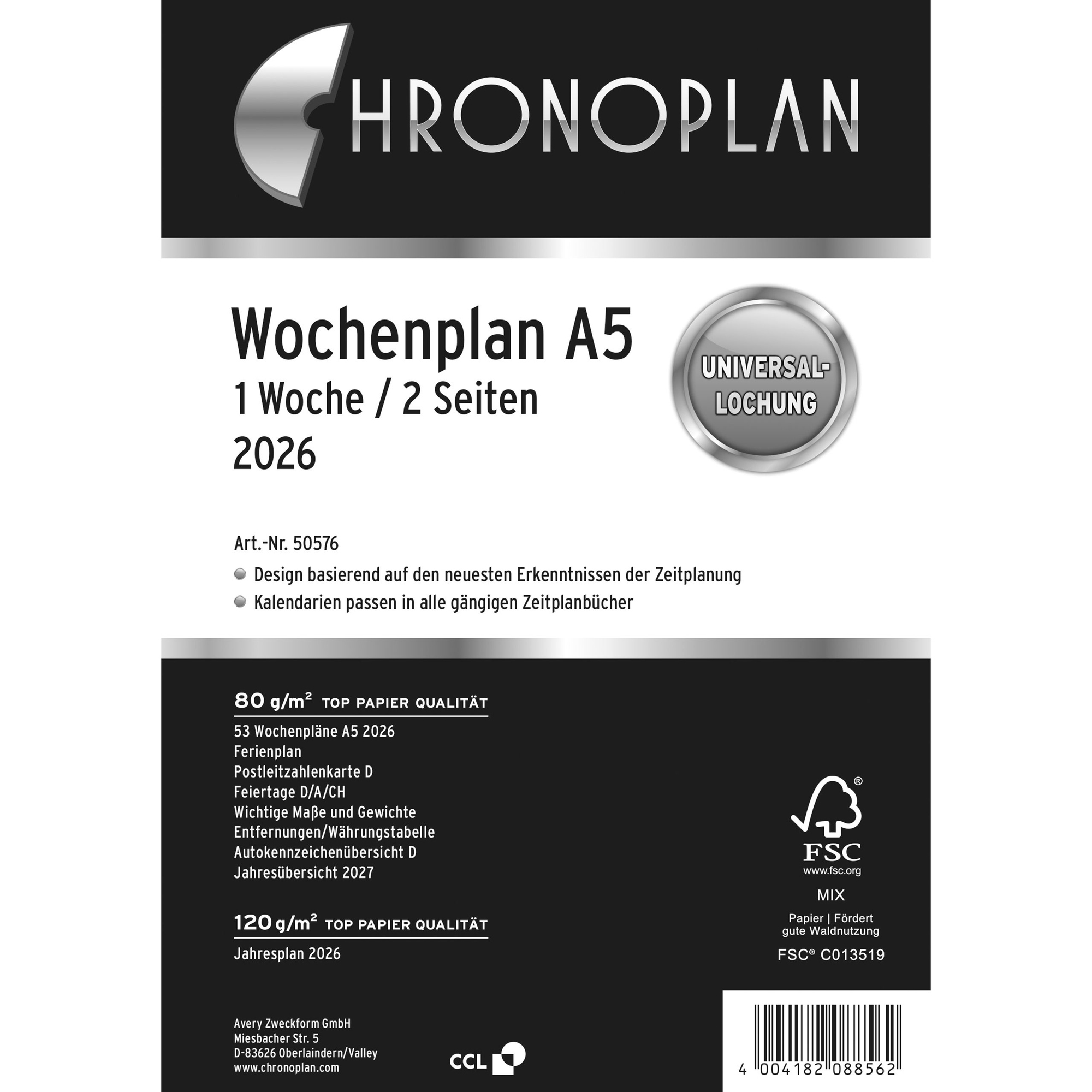 Wochenplan Chronoplan 50576 A5 1 Woche / 2 Seiten Anordnung In Zeilen