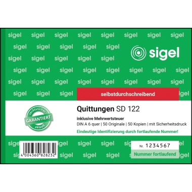 Quittung SIGEL SD122 A6 inkl. MwSt. 2X50 Blatt Fortlaufende Nummerierung