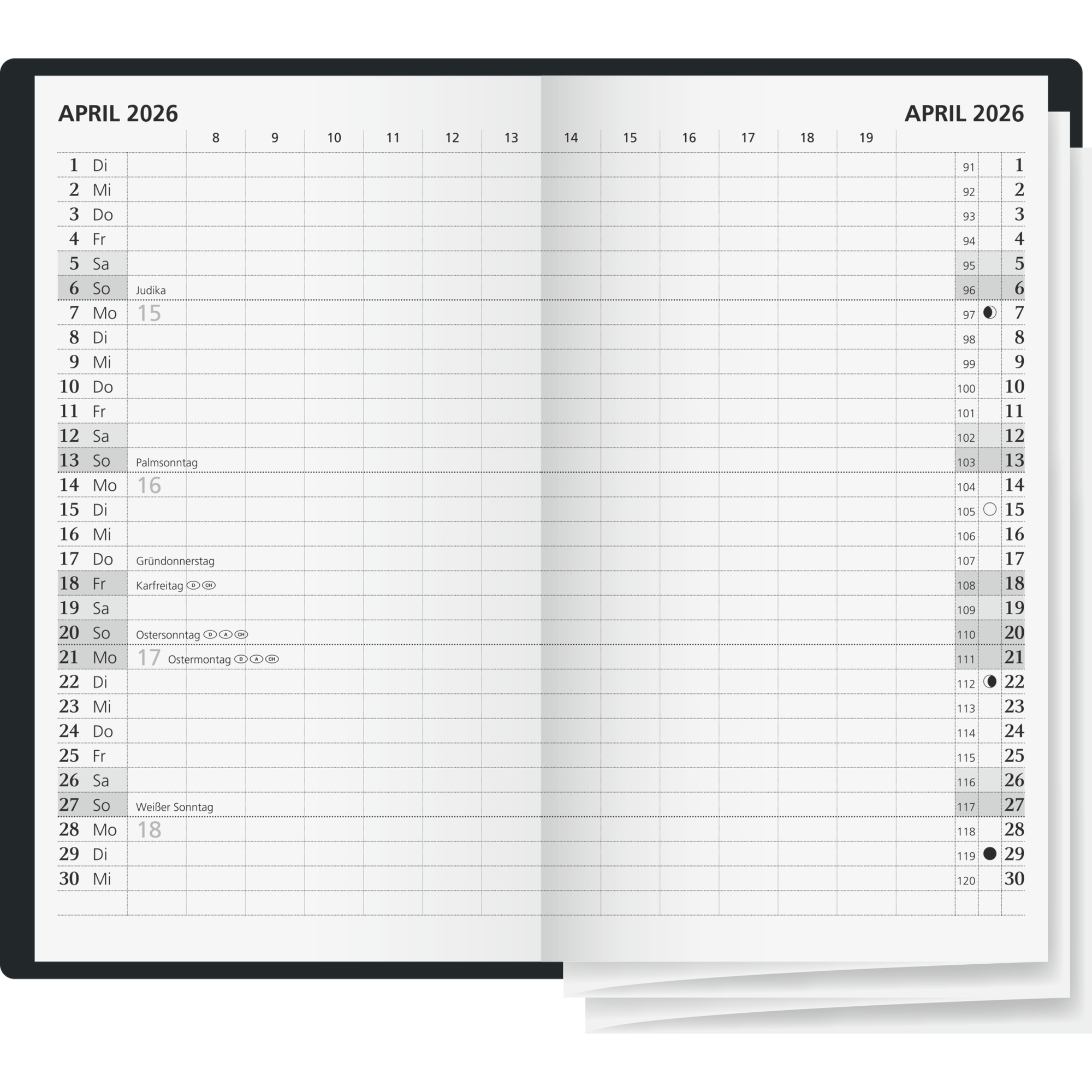 Faltkalender BRUNNEN 5036030 A6 2 Seiten / 1 Monat