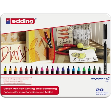 Faserschreiber Edding 1300 20 Etui sort Iert, 2mm, In Einer Blechschachtel