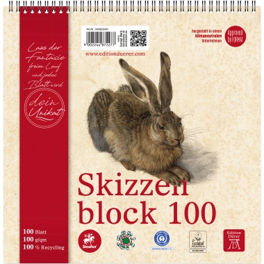 Skizzenblock Staufen 20x20cm recycling 100g, 100 Blatt mit Kopfspirale
