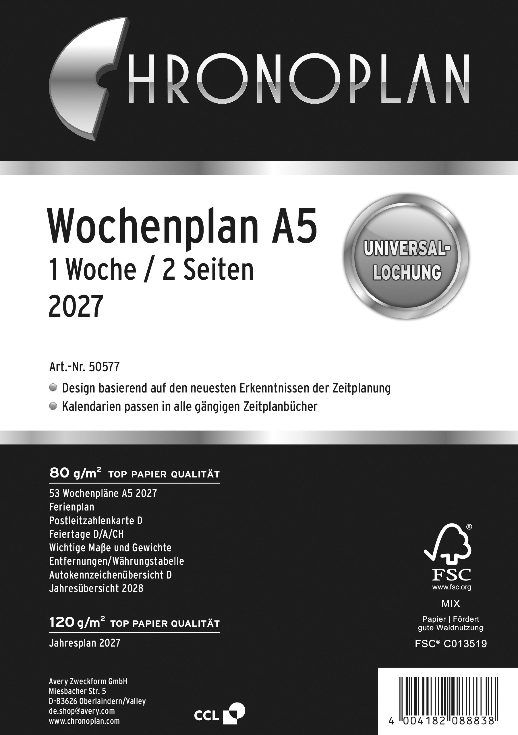 Wochenplan Chronoplan 50577 A5 1 Woche / 2 Seiten Anordnung In Zeilen