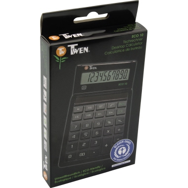 Taschenrechner TWEN ECO 10 schwarz 10 stellig, Solar