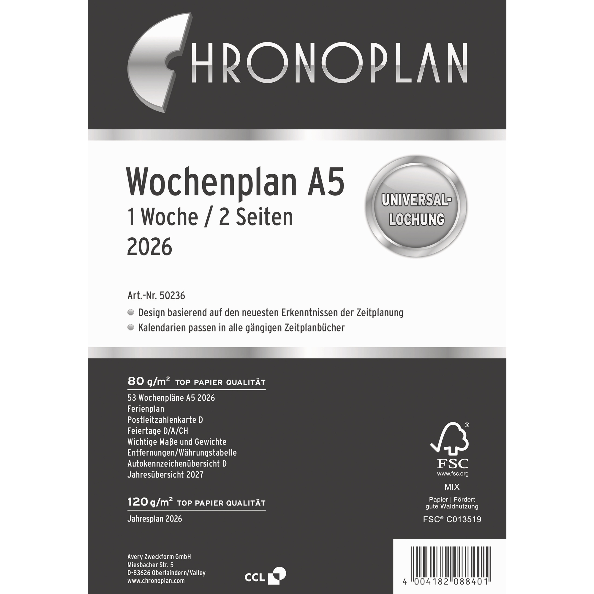 Wochenplan Chronoplan 50235 A5 2 Seiten / 1 Woche