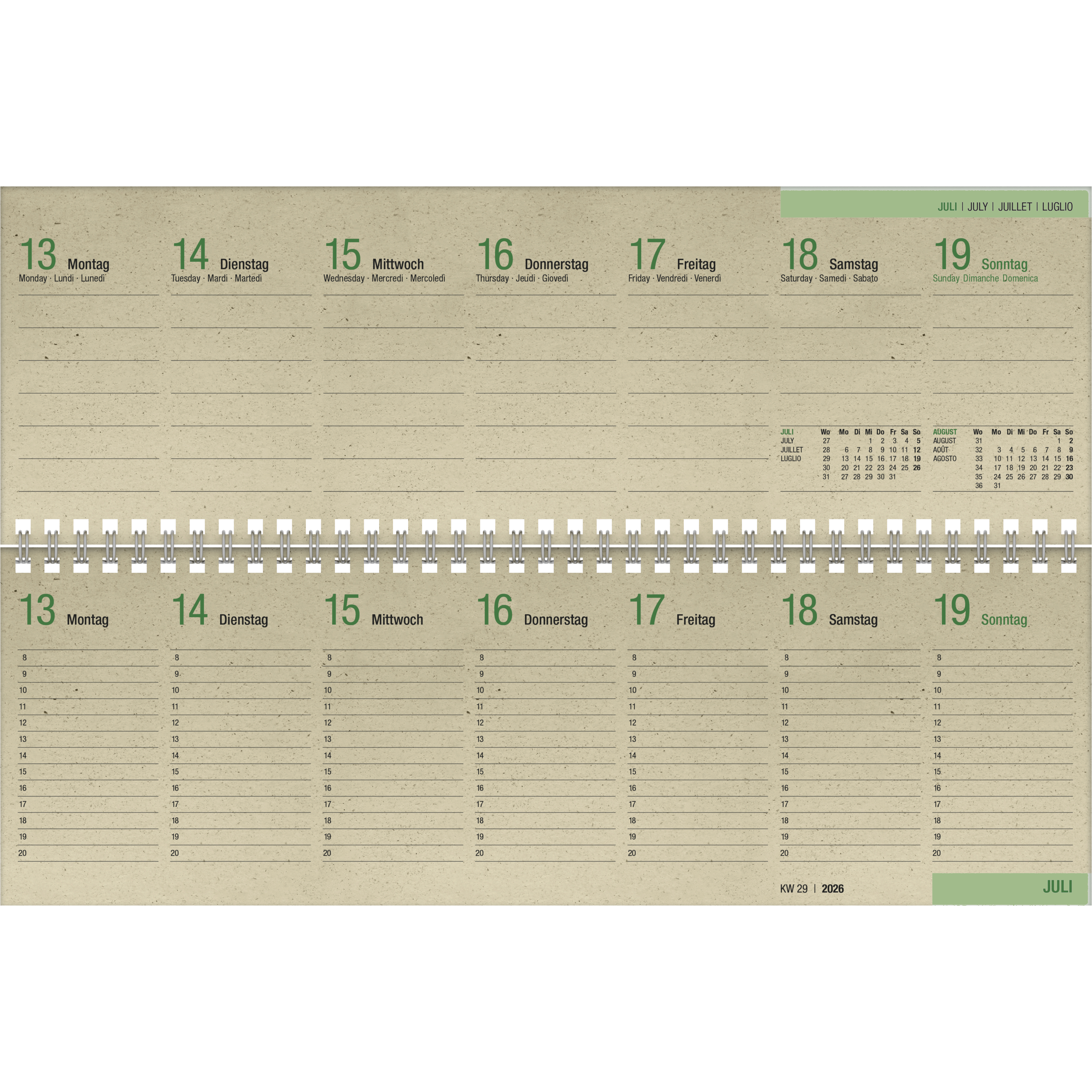 Tischquerkalender Zettler 159-0640 1W/2S Aus Gras 4-sprachig
