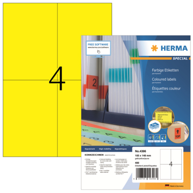 Etikett Herma 4396 105,0x148,0 gelb Inkjet-, Laser- U. Kopier