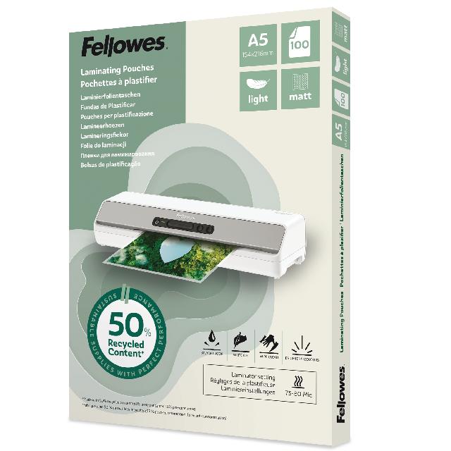 Folientasche Fellowes A5 100143437 80mic Recycled matt Pack. 100 Stück