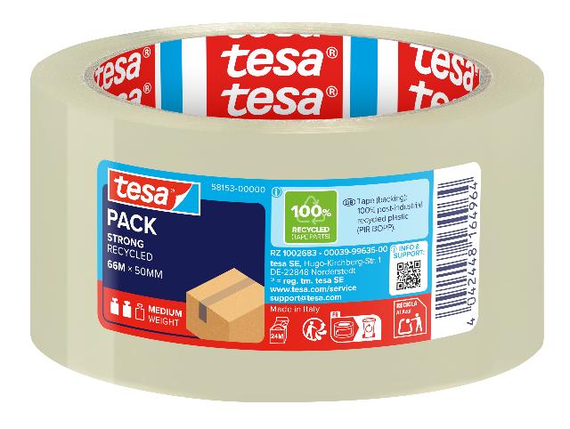 Packband Tesa 58153 66mx50mm transparent Aus 100 % Recyceltem Kunststoff (pp)