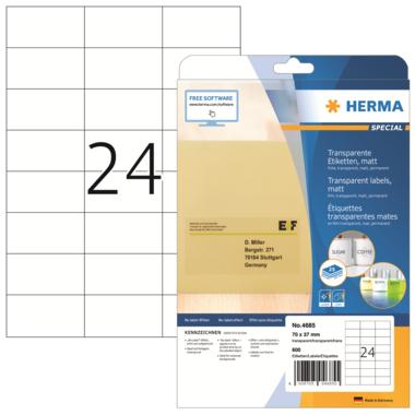 Etikett Herma 4685 70,0x37,0mm transp Laser- U. Kopier Folien, Matt