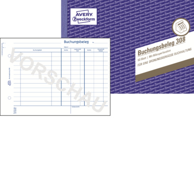 Buchungsbeleg Avery Zweckform 308 A5 quer 