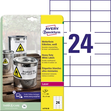 Prüfplakette Avery Zweckform L4718-20 70x37mm weiß 480 Stück