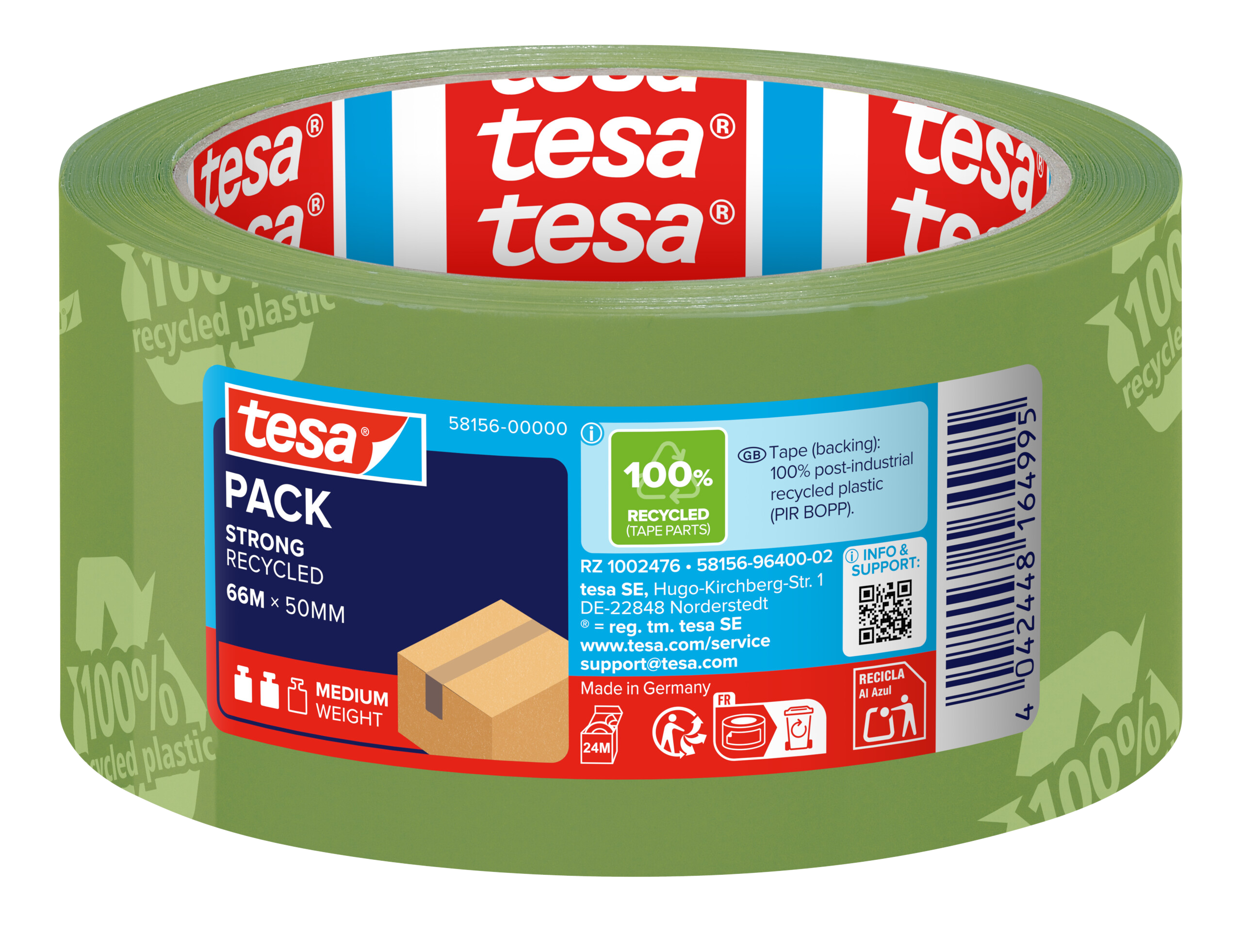 Packband Tesa 58156 66mx50mm grün bedruc Kt Aus 100 % Recyceltem Kunststoff (pp)