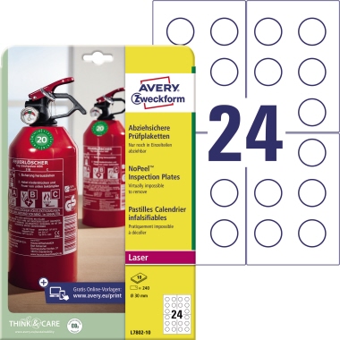 Prüfplaketten Avery Zweckform L7802-10 A4 Ø-30mm weiß 240 Stück