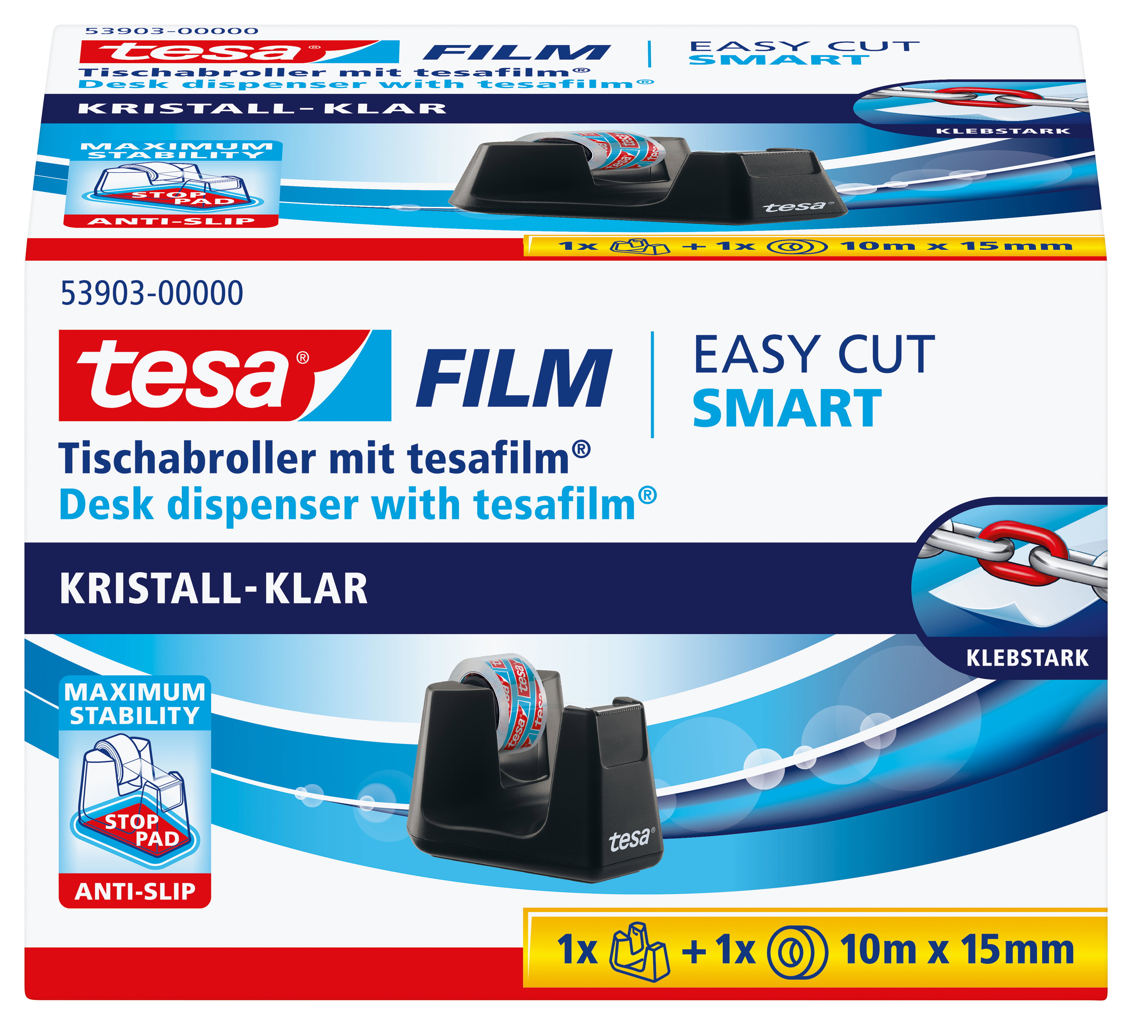 Tischabroller Tesa 53903 Smart ecoLogo + 1 Rolle Film® Kristall-klar