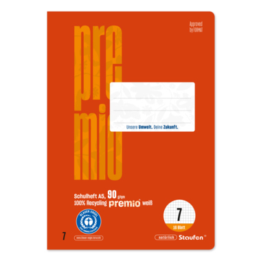 Schulheft Staufen 040780007 A5 Lin.7 kariert 16 Blatt, rot